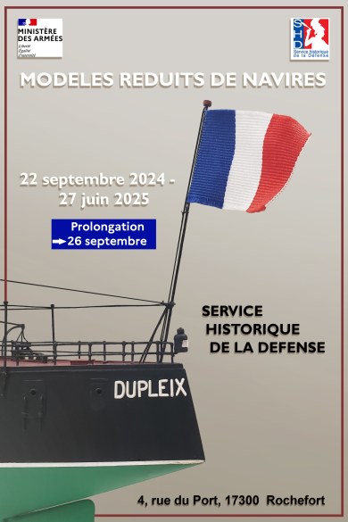 Affiche de l'exposition au SHD Rochefort qui a pour titre "Modèles réduits de navires".