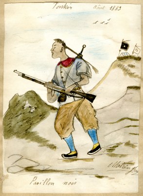 Campagne du Tonkin 1883-1886, dessin aquarellé.
